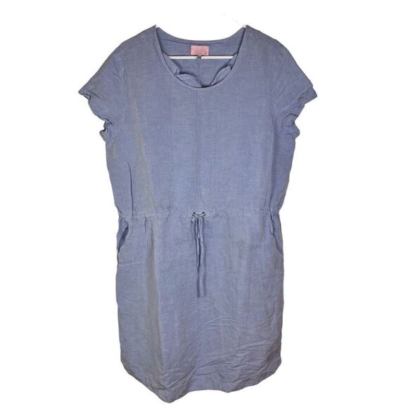 Joules Womens Chambray Shift Size 12 Denim Linen Dress Drawstring Beach Travel - Picture 1 of 8